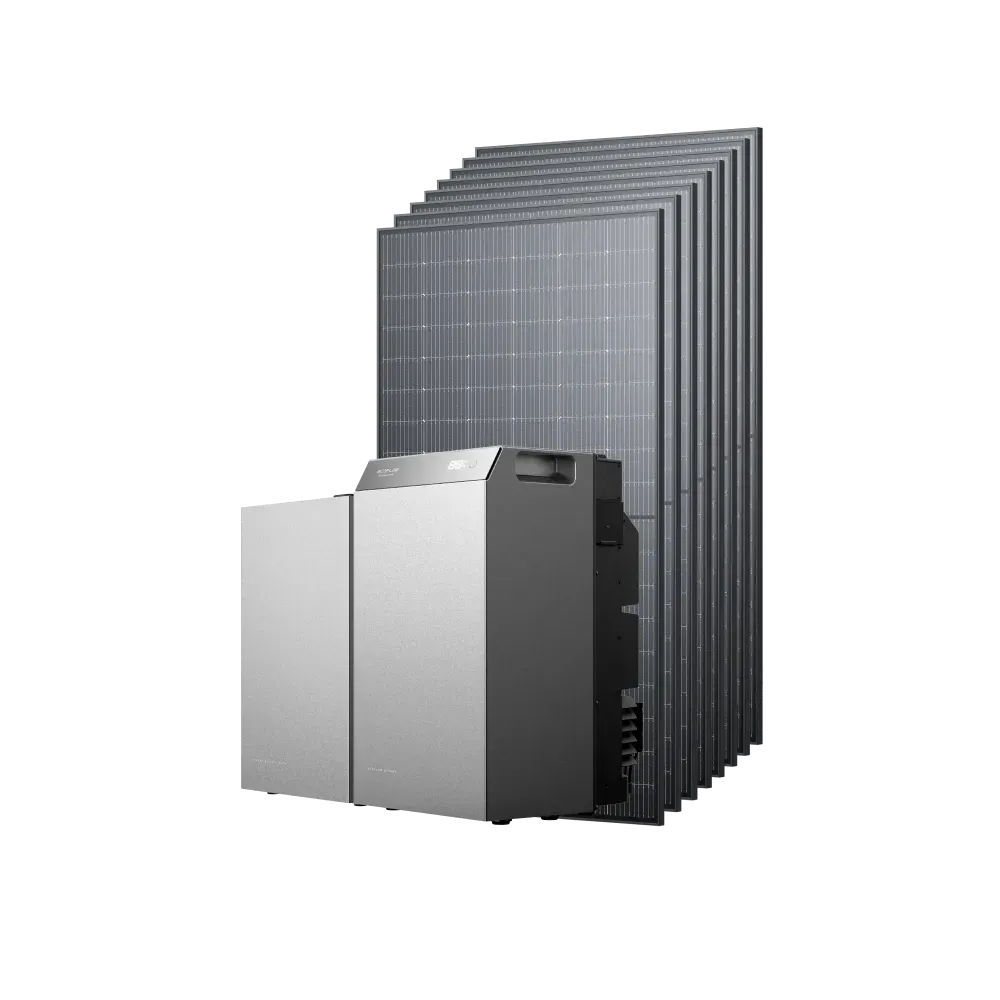 EcoFlow STREAM 5000 avec une batterie d’extension et huit panneaux solaires rigides de 500 W