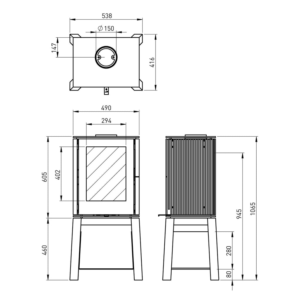 Poêle à bois Schmitzker Cuby S55075 avec socle en bois 6,4 kW