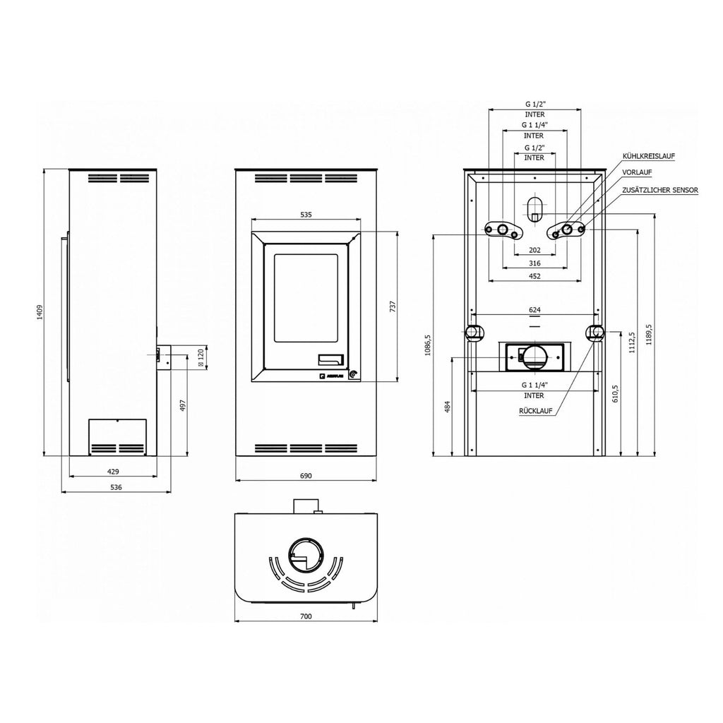 Poêle à bois hydraulique Aquaflam 12 Basic Crème 12,3 kW HSF29-027