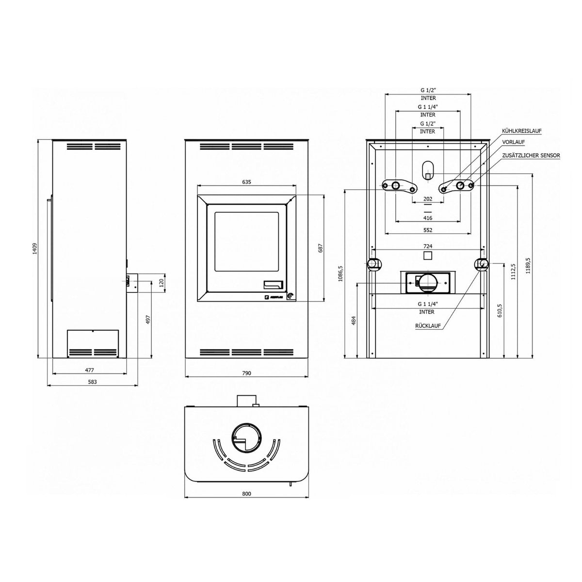 Poêle à bois hydraulique Aquaflam 17 Automatique gris HSF29-016 – 17,5 kW – image 11
