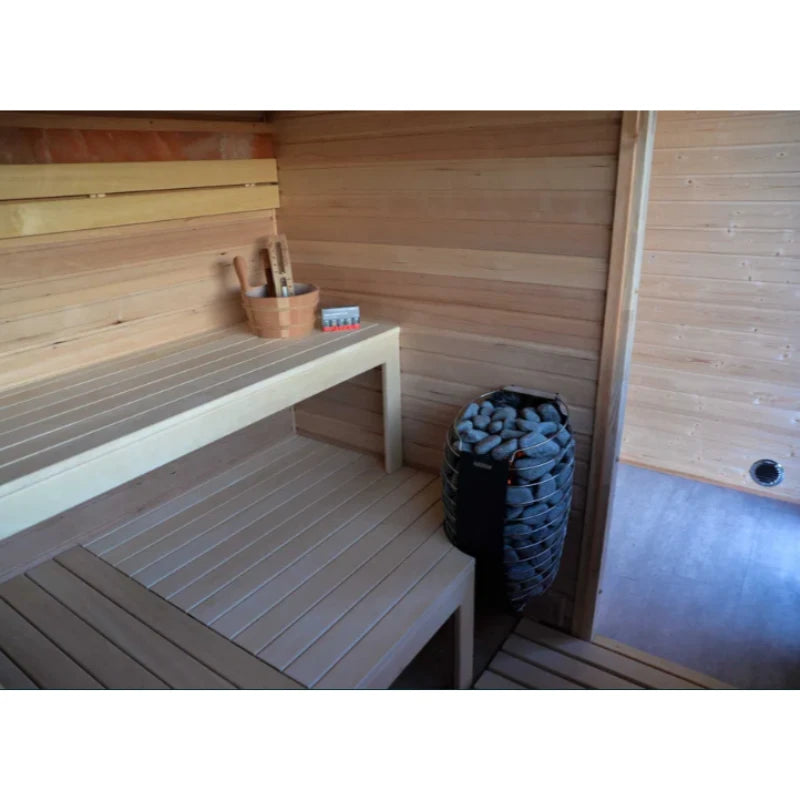 Sauna extérieur Korax avec terrasse vitrée
