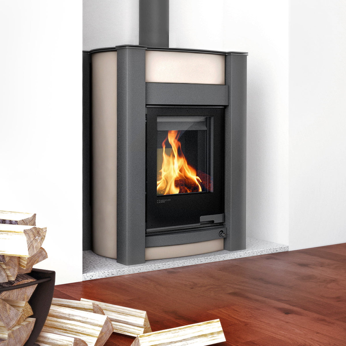 Poêle à bois Aquaflam Vario Kalmar Basic Crème 11/5 kW avec échangeur d’eau — image 1