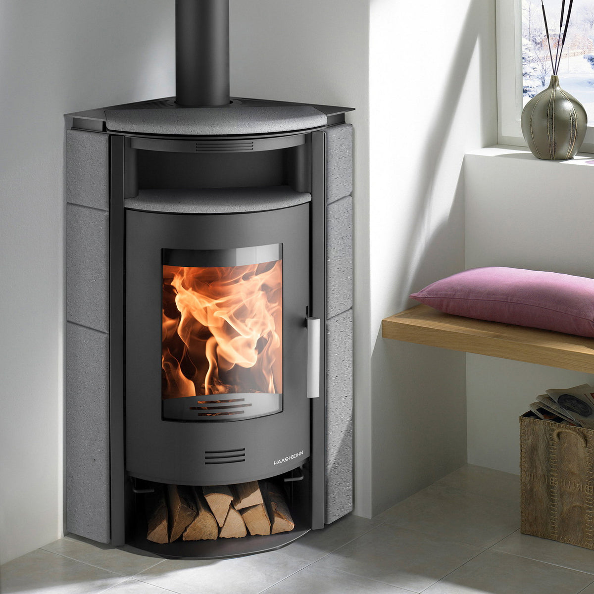 Poêle à bois Haas+Sohn Kuopio II anthracite perle et quartz gris – 8 kW