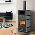 Lotus 2080 – Poêle à bois noir 8 kW avec compartiment de maintien au chaud