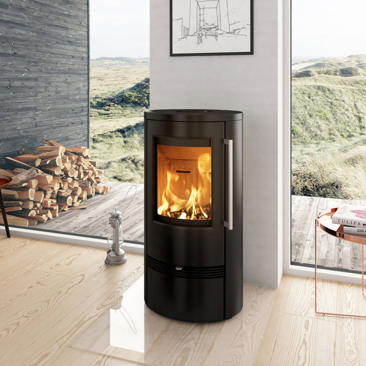 Poêle à bois TermaTech TT21RL acier noir – sortie supérieure Ø150