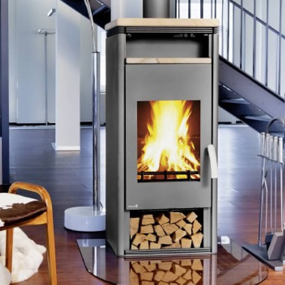 Wamsler Fulgor – Poêle à bois gris avec pierre de grès 8 kW