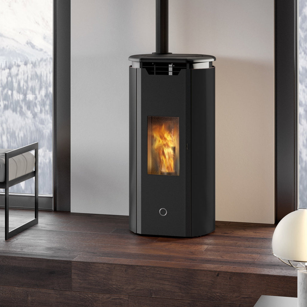 Poêle à granulés Edilkamin EK63 Tweed 90+ Evo noir sortie fumées dessus 9,2 kW