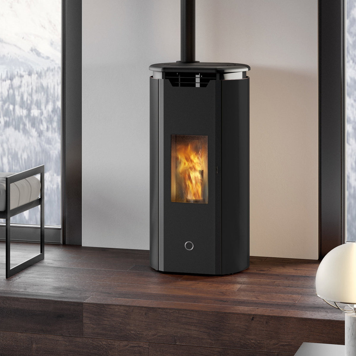 Poêle à granulés Edilkamin EK63 Tweed 90+ Evo noir sortie fumées dessus 9,2 kW