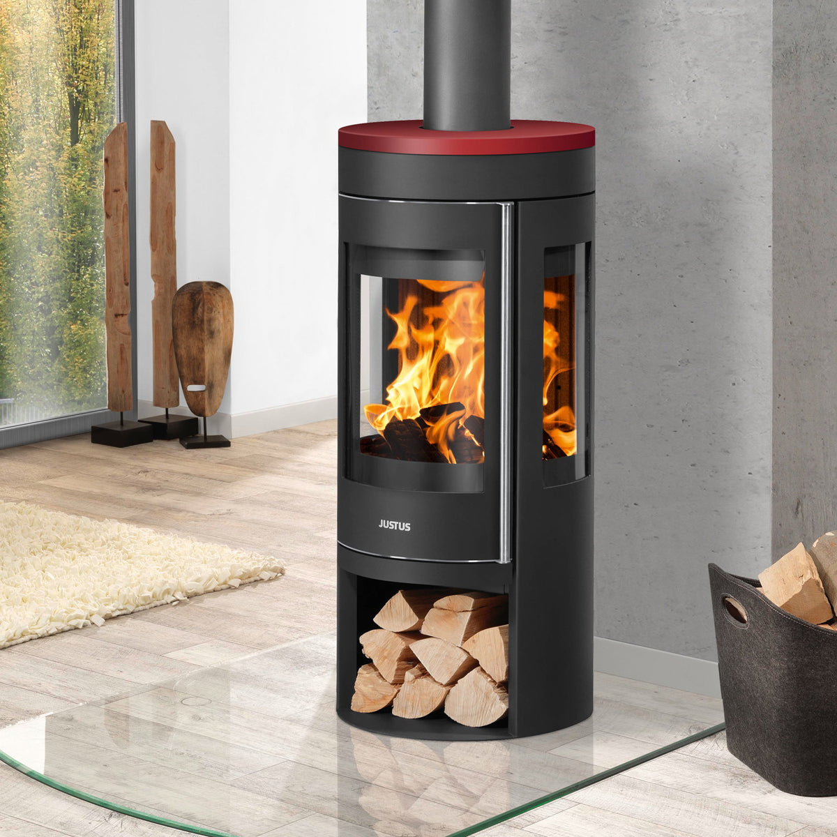 Justus Mino Trios 2.0 – Poêle à bois 6 kW, céramique bordeaux
