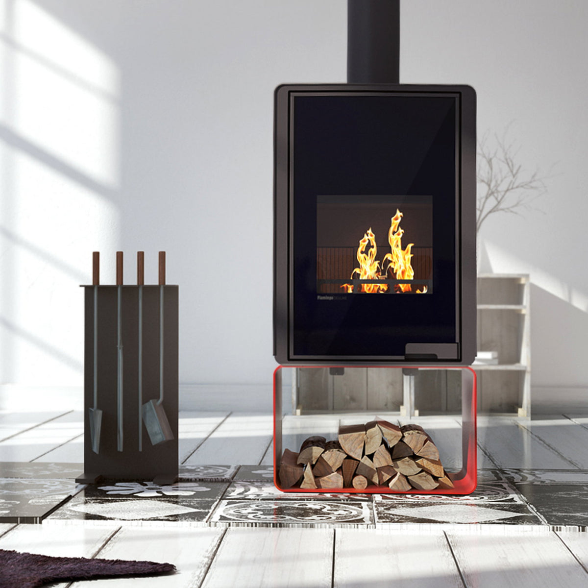 Poêle à bois HS Flamingo Deluxe Pentai rouge HSF42-021 9 kW - image 1