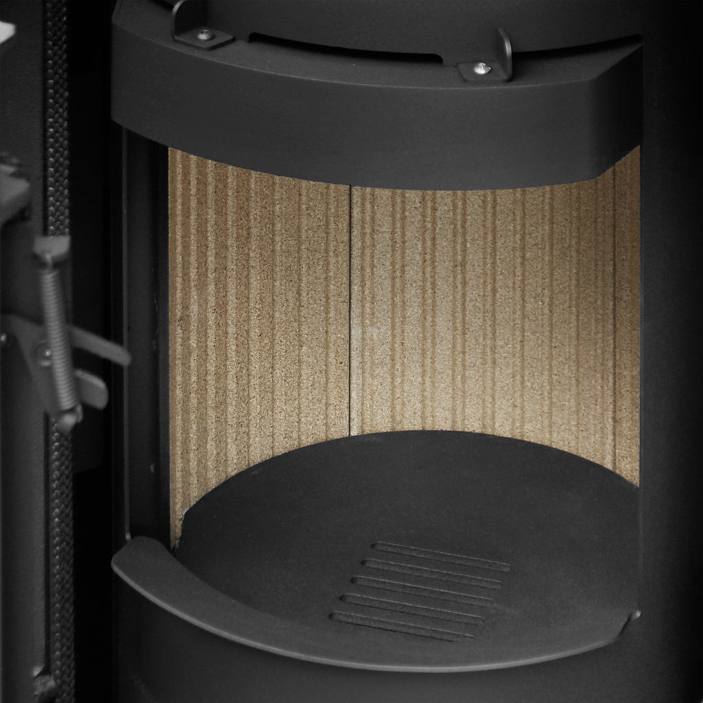 Poêle à bois Justus Faro W+ 2.0 acier noir avec plaque en stéatite 7 kW