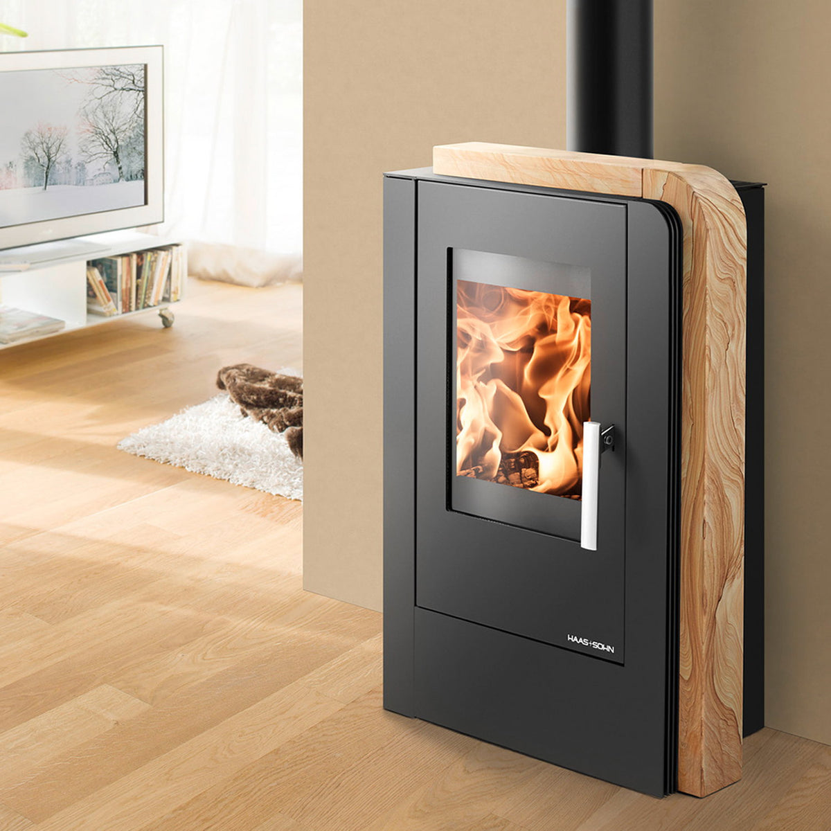 Poêle à bois Haas+Sohn Aruba easy noir Woodstone 6 kW
