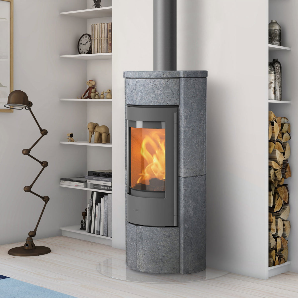 Lotus Prestige M poêle à bois gris avec pierre ollaire