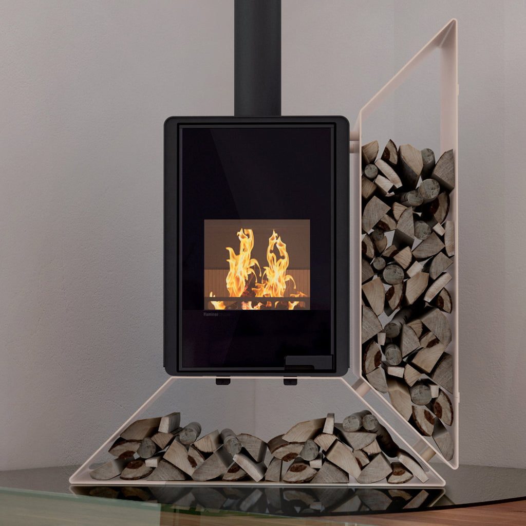 Poêle à bois HS Flamingo Deluxe Kampa crème avec étagère à droite 9 kW — image 1