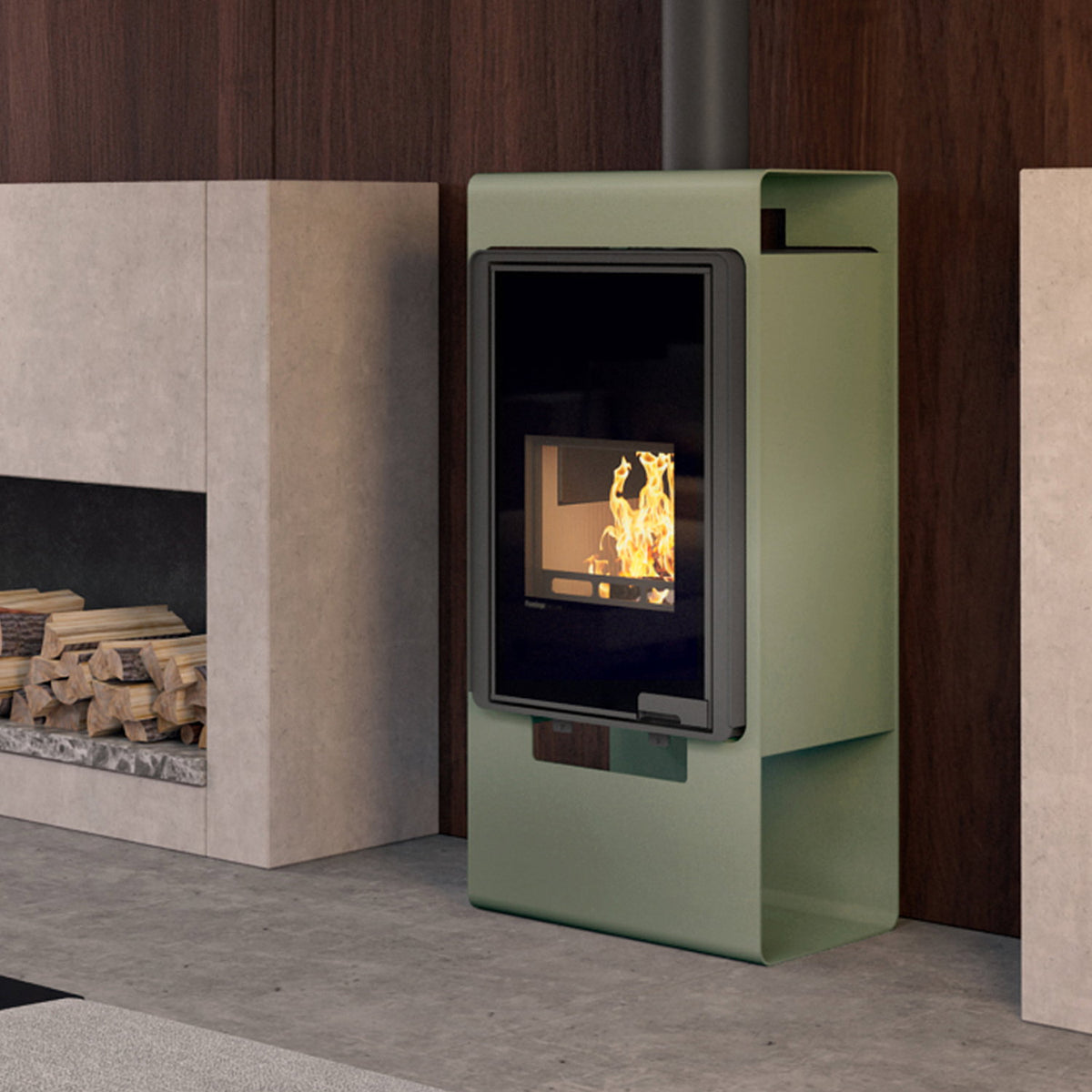 HS Flamingo Deluxe Singa – Poêle à bois olive 9 kW