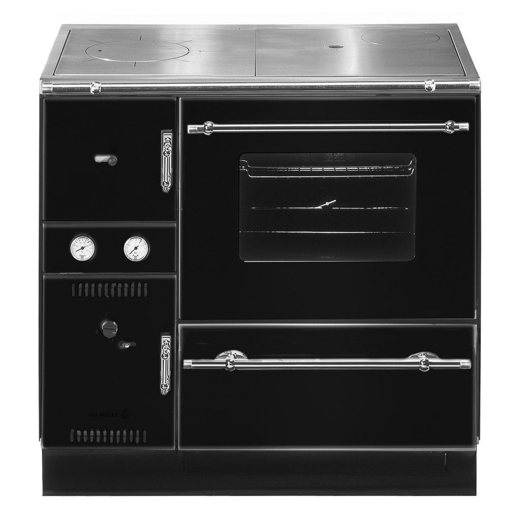 Poêle de cuisine à eau Wamsler K 148 CL noir et chrome, sortie fumée à droite, 23 kW