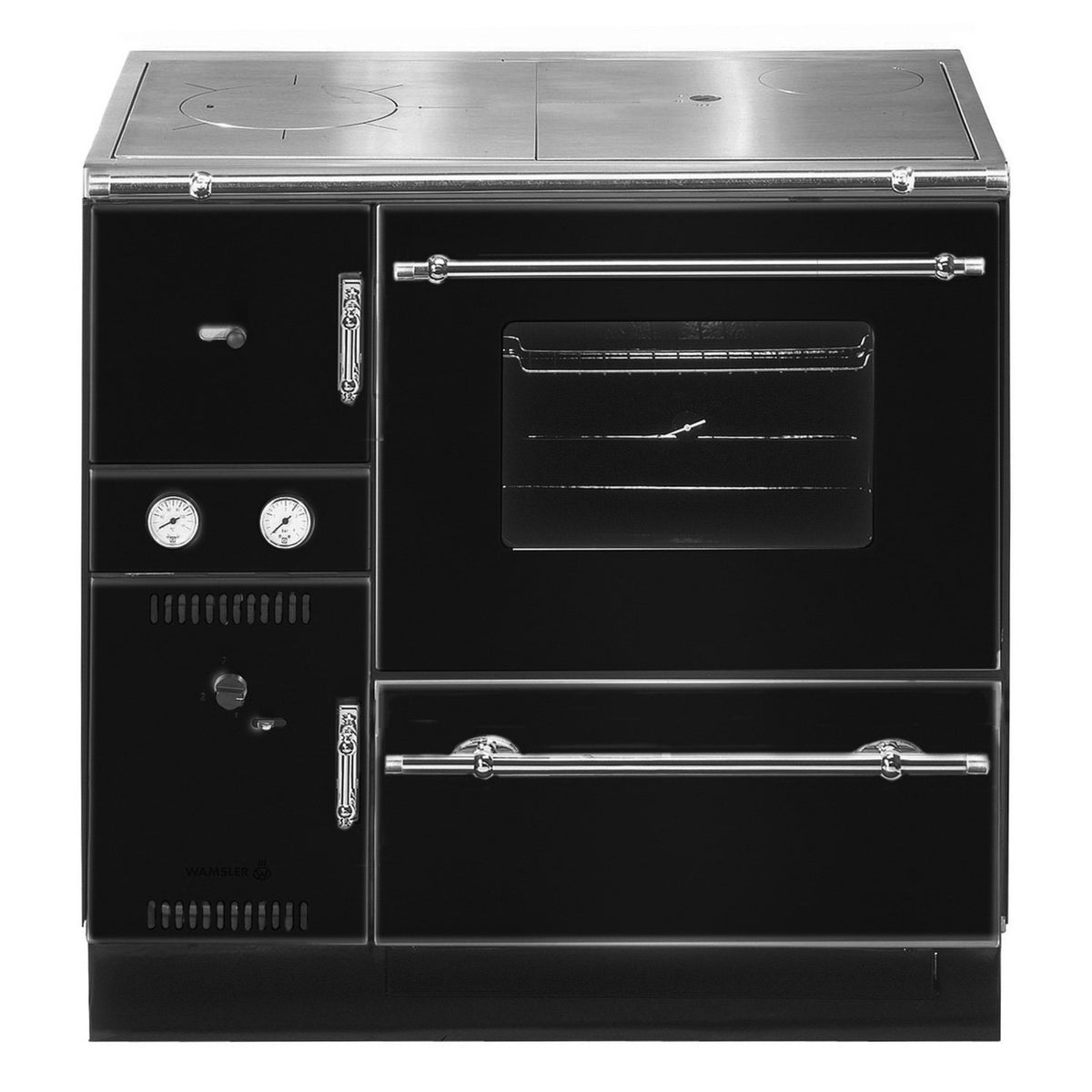 Poêle de cuisine à eau Wamsler K 148 CL noir et chrome, sortie fumée à droite, 23 kW