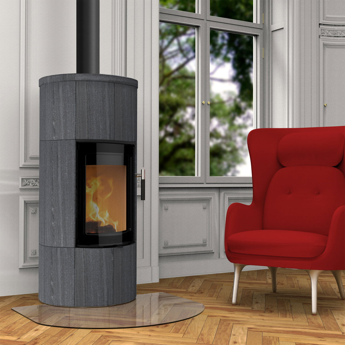 Poêle à bois Lotus Maestro 1 Indian Night 6 kW – porte Magic, évacuation des fumées par le haut – image 1