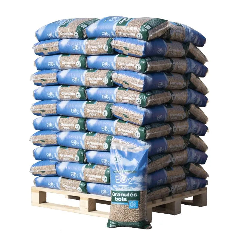 Palette de granulés de bois EO2 Premium · 66 sacs de 15 kg