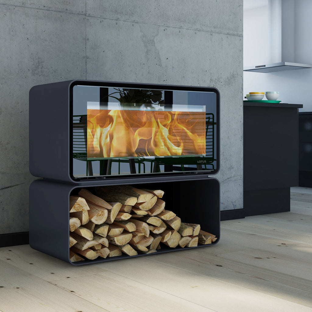 Lotus Living Cube Ocean Dark KS2405 – Poêle à bois 7 kW, sortie arrière