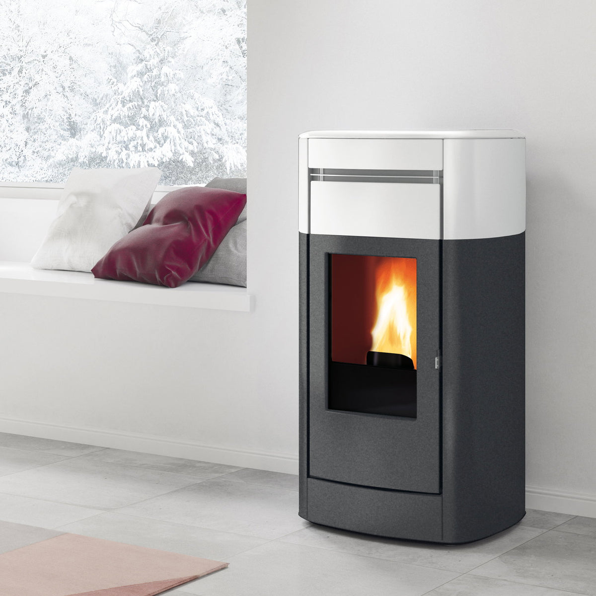 Poêle à granulés Edilkamin Vyda EVO – Céramique blanc mat – 14,8 kW