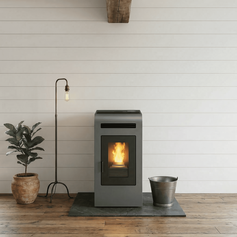 Poêle à granulés canalisable ETNA Luxe Cayenne 14 kW dans un intérieur