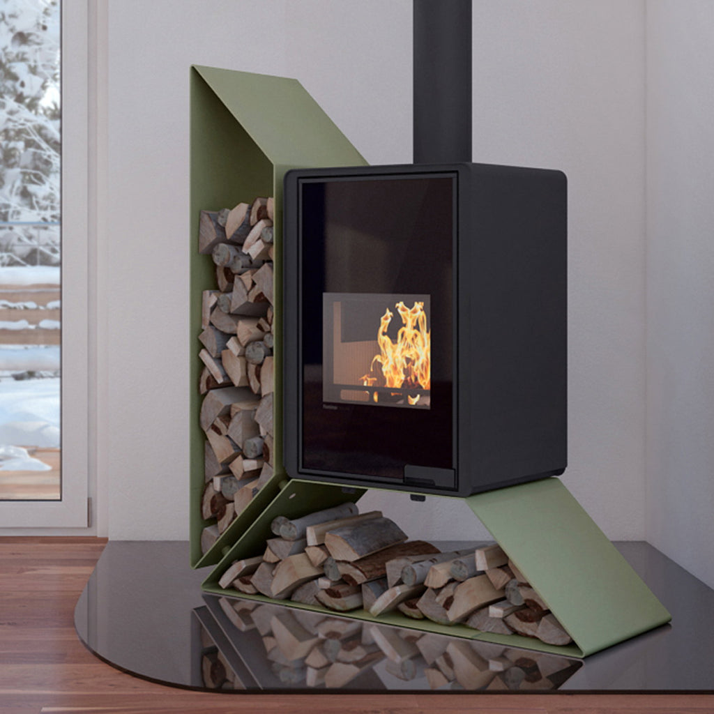 Poêle à bois HS Flamingo Deluxe Kampa olive avec étagère à gauche 9 kW — image 1