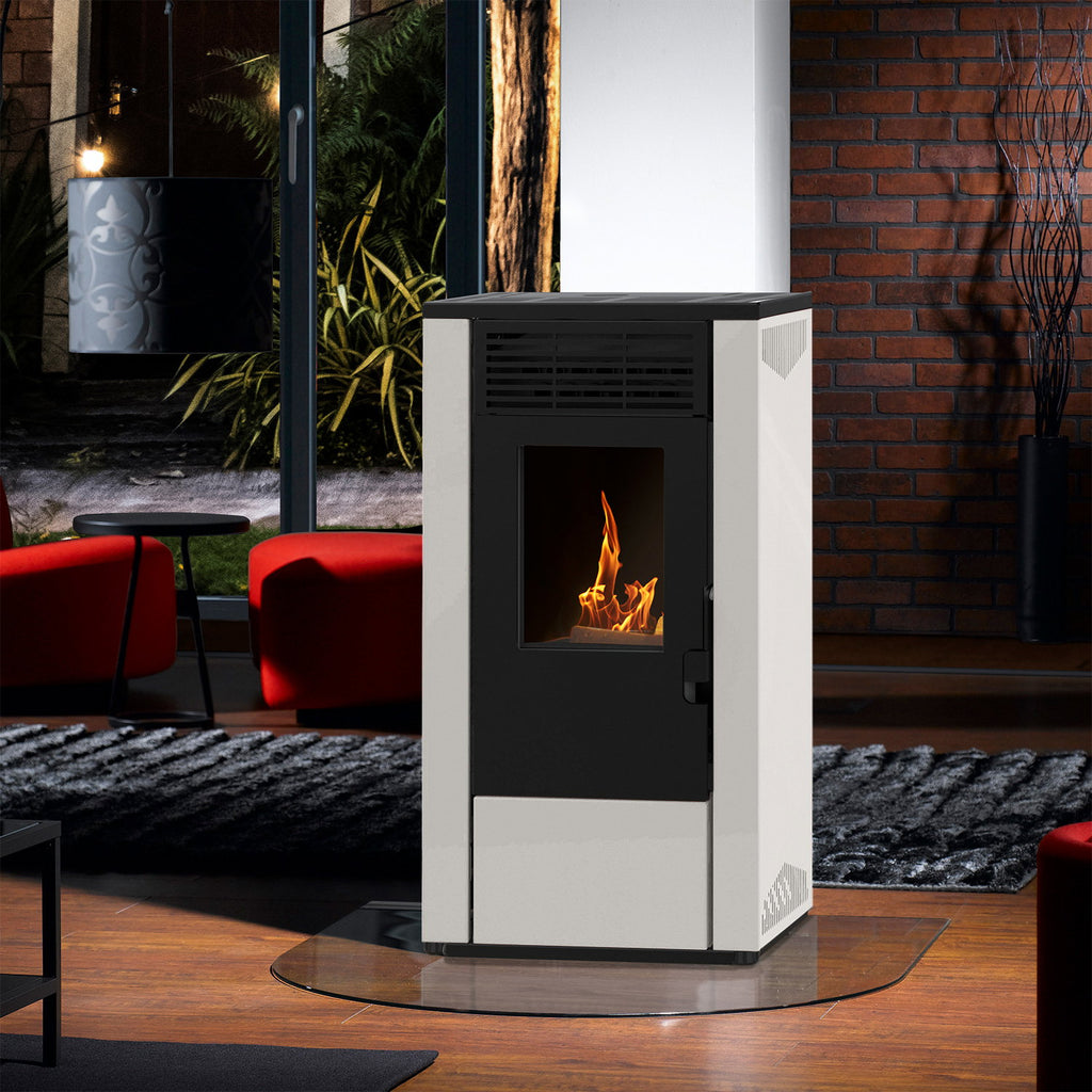 Poêle à granulés Wamsler WPO 7 acier blanc côtés droits – 7,5 kW