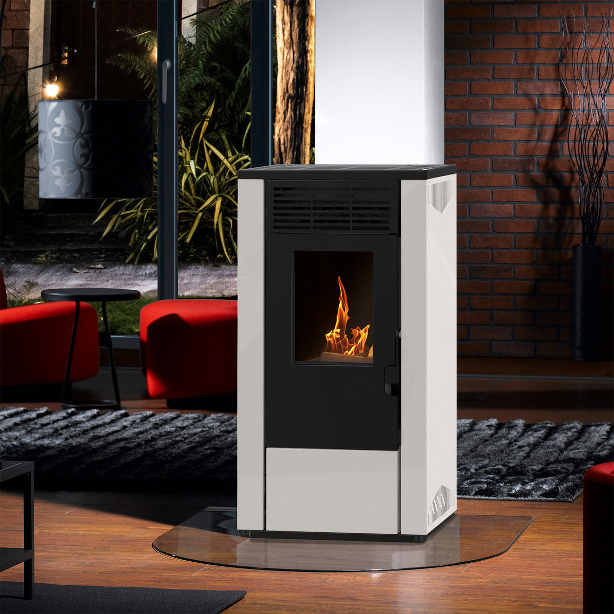 Poêle à granulés Wamsler WPO 7 acier blanc côtés droits – 7,5 kW