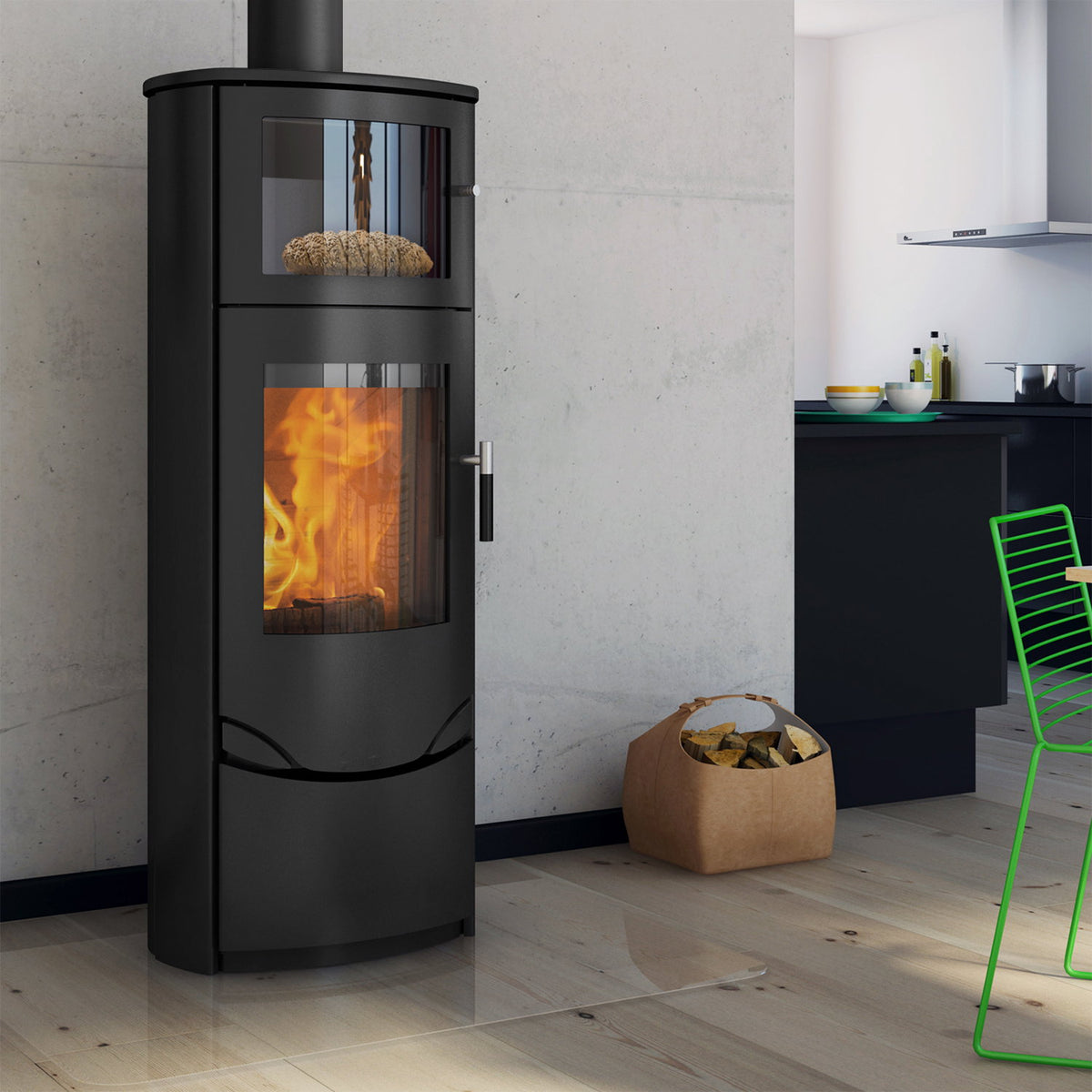 Poêle à bois Lotus Prio 7 acier noir avec compartiment four 7 kW