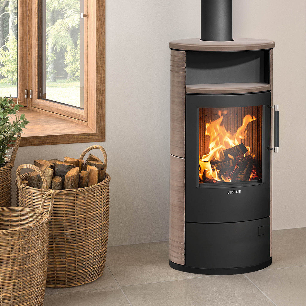 Justus Island 5 2.0 – Poêle à bois acier noir et céramique Grappa 5 kW
