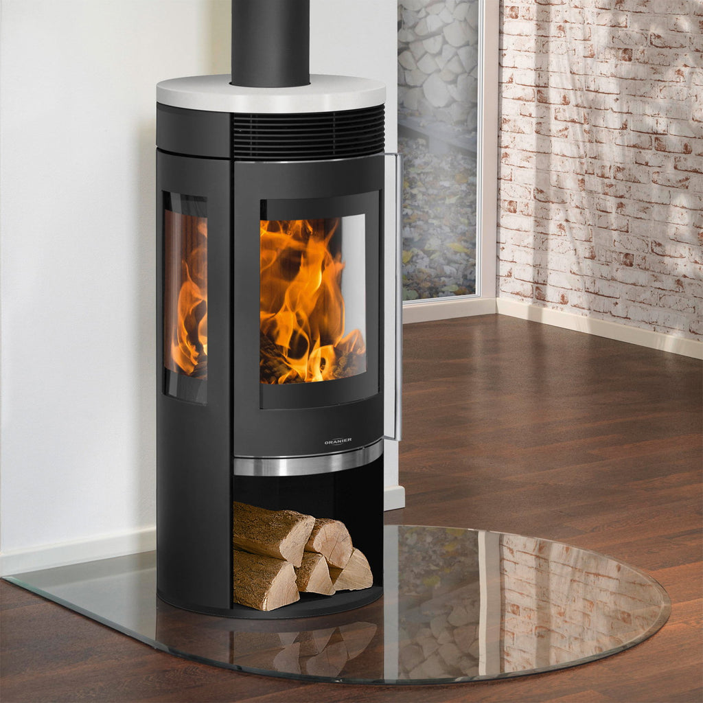 Oranier Rota TRE 2.0 – Poêle à bois acier noir avec plaque céramique blanc soie, 6 kW