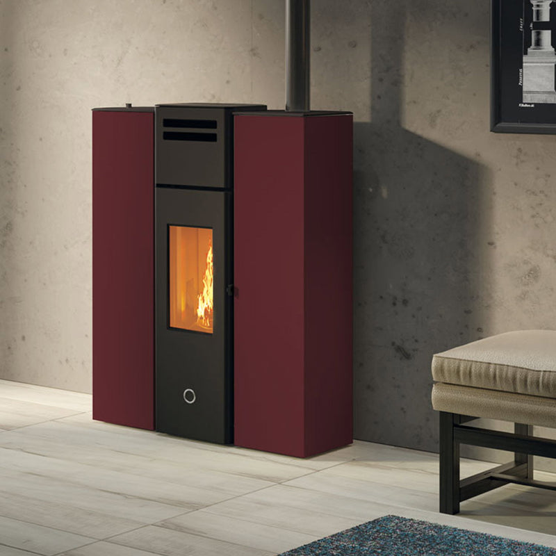 Poêle à granulés Edilkamin EK63 Cell 80+ Evo acier bordeaux 7,7 kW