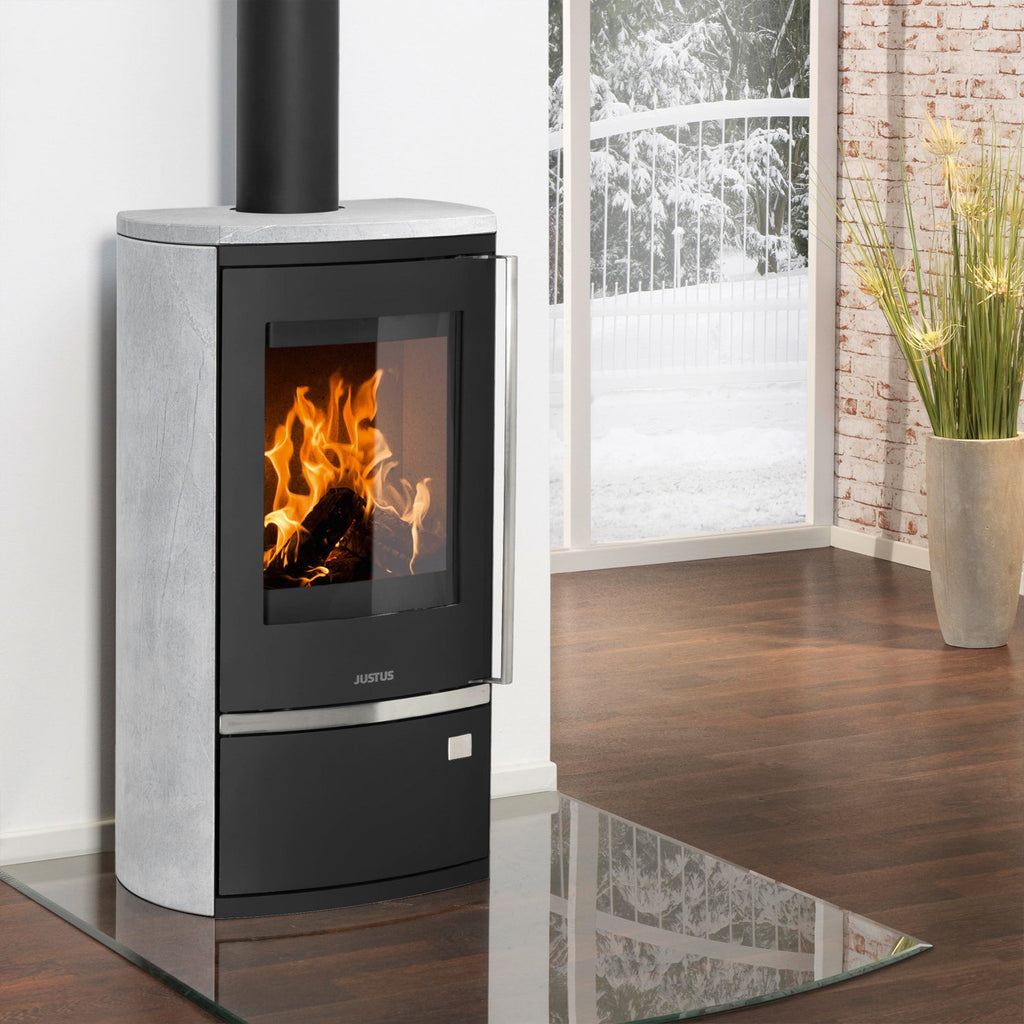 Poêle à bois Justus Reno R acier noir pierre ollaire 6 kW