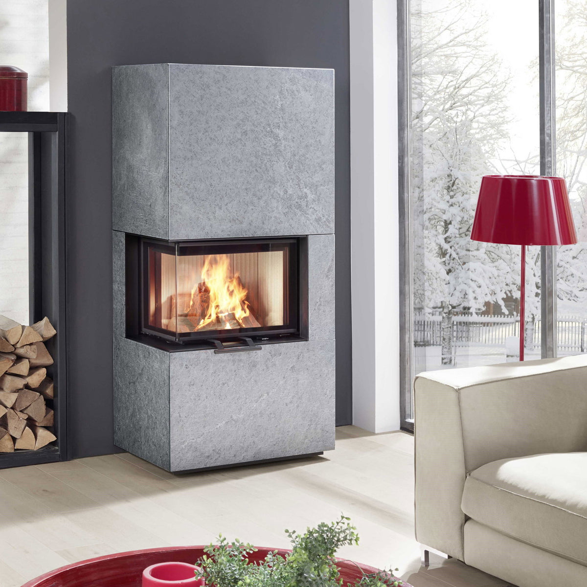 Poêle à bois Olsberg Osorno L 7,8 kW en pierre naturelle serpentine, sortie à gauche