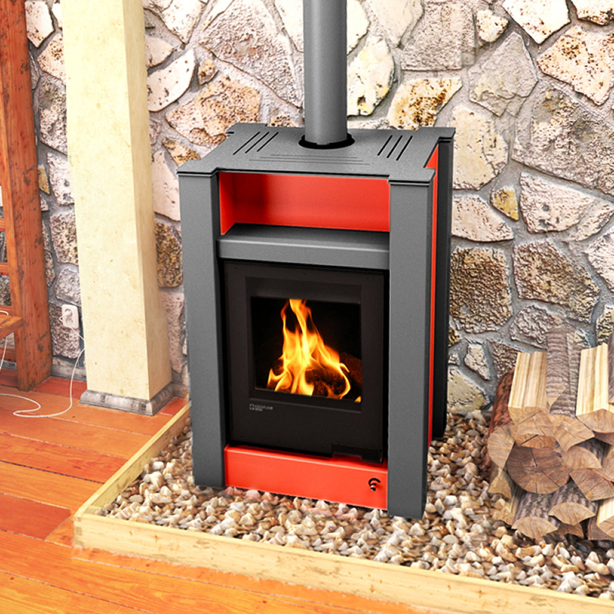 Poêle à bois hydraulique Aquaflam Vario Lend Basic rouge – 11/7 kW