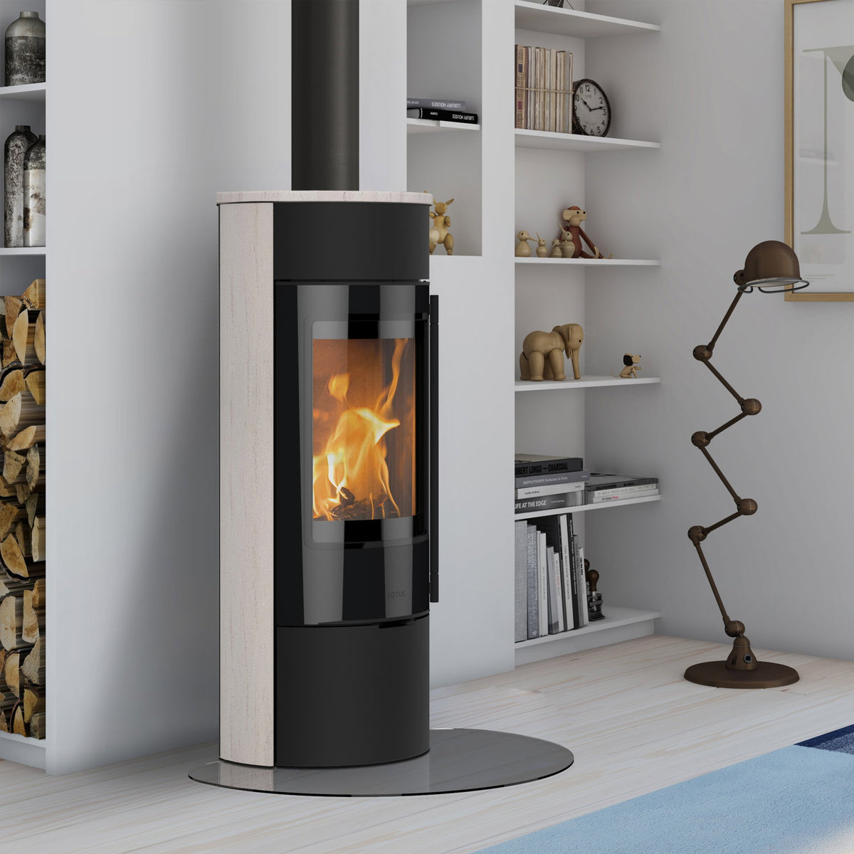 Poêle à bois Lotus Prestige Magic 40 noir avec pierre ollaire 5 kW