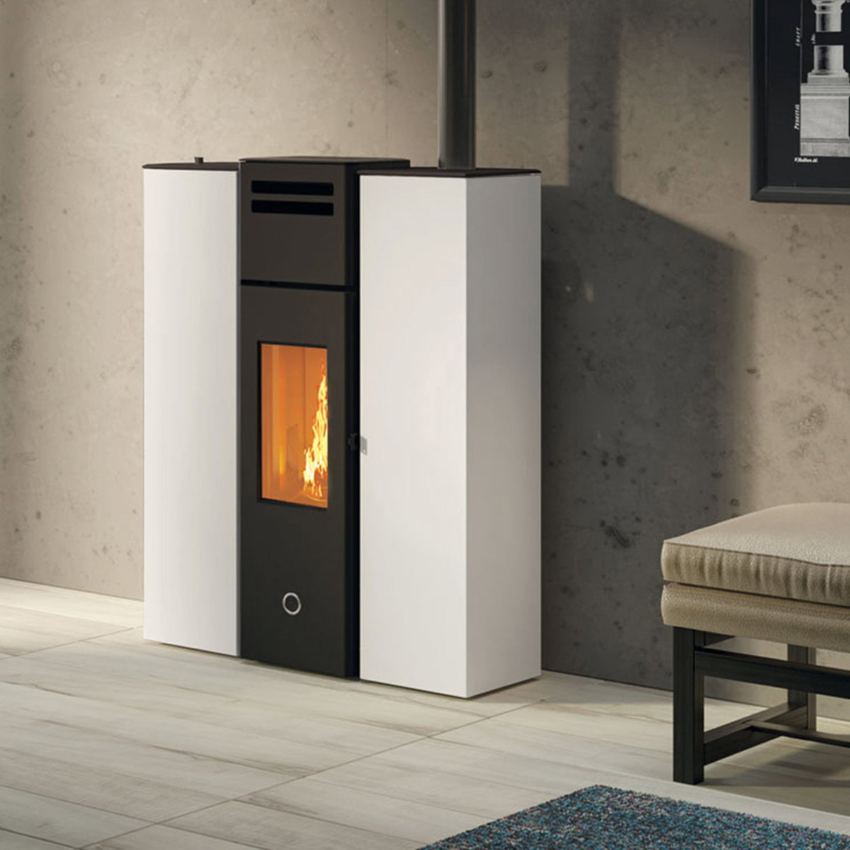 Poêle à granulés Edilkamin EK63 Cell 80+ Evo acier blanc 7,7 kW