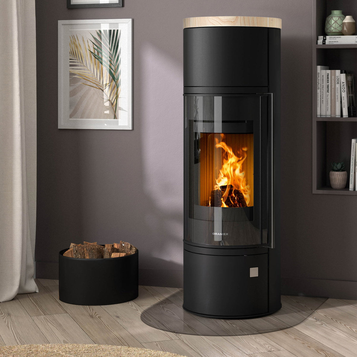 Oranier Arena W+ 2.0 – Poêle à bois acier noir avec plaque en pierre de sable 7 kW