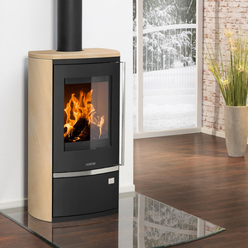 Poêle à bois Justus Reno R acier noir pierre de sable 6 kW
