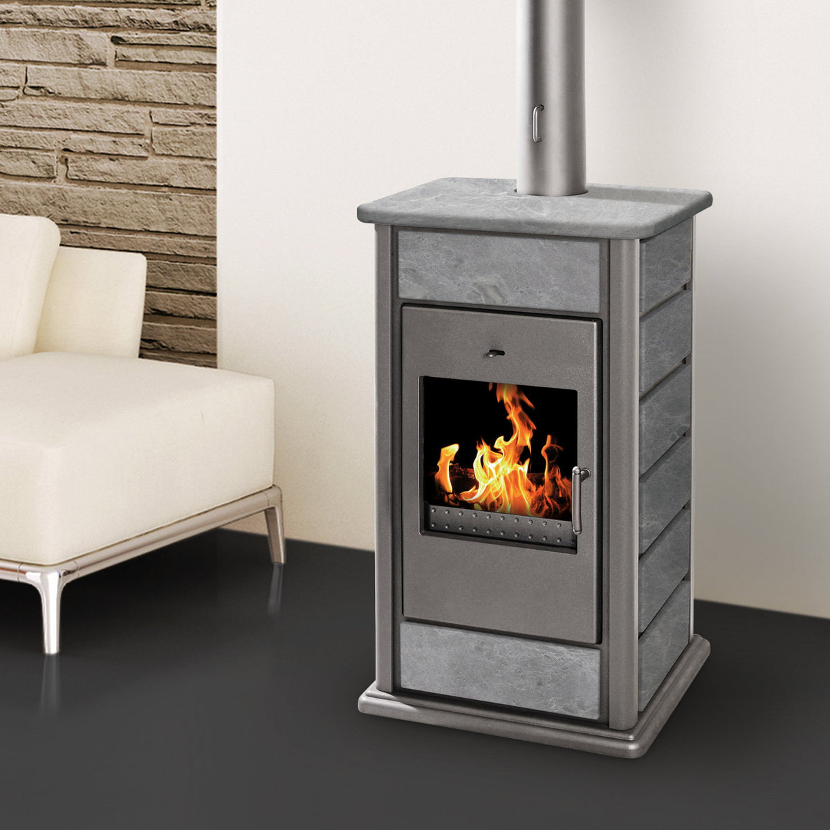 Poêle à bois hydraulique Schmitzker Alicante EVO anthracite pierre ollaire 16,3 kW