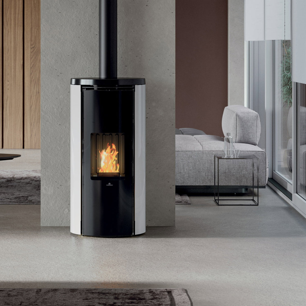 Edilkamin Celia Air Tight Plus — poêle à granulés acier noir et verre blanc 9,6 kW