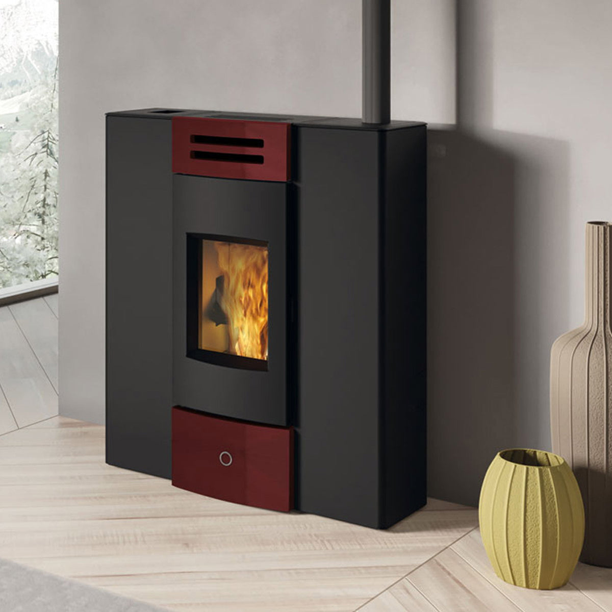 Poêle à granulés Edilkamin EK63 Dub 100++ céramique bordeaux 10,1 kW