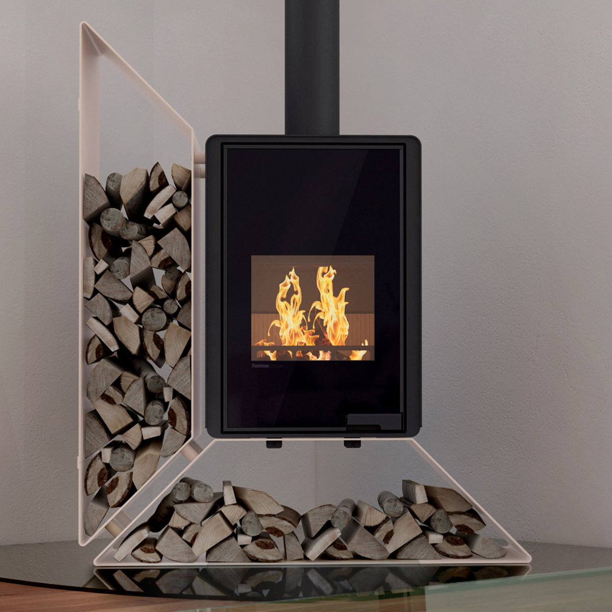 Poêle à bois HS Flamingo Deluxe Kampa crème avec étagère à gauche 9 kW — image 1