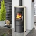 Justus Austin 7 – Poêle à bois acier noir et pierre calcaire crème 7 kW