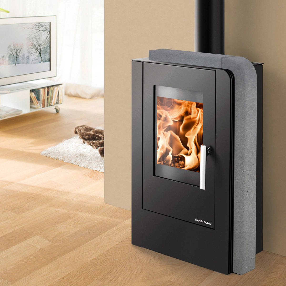 Poêle à bois Haas+Sohn Aruba easy noir quartzite gris 6 kW