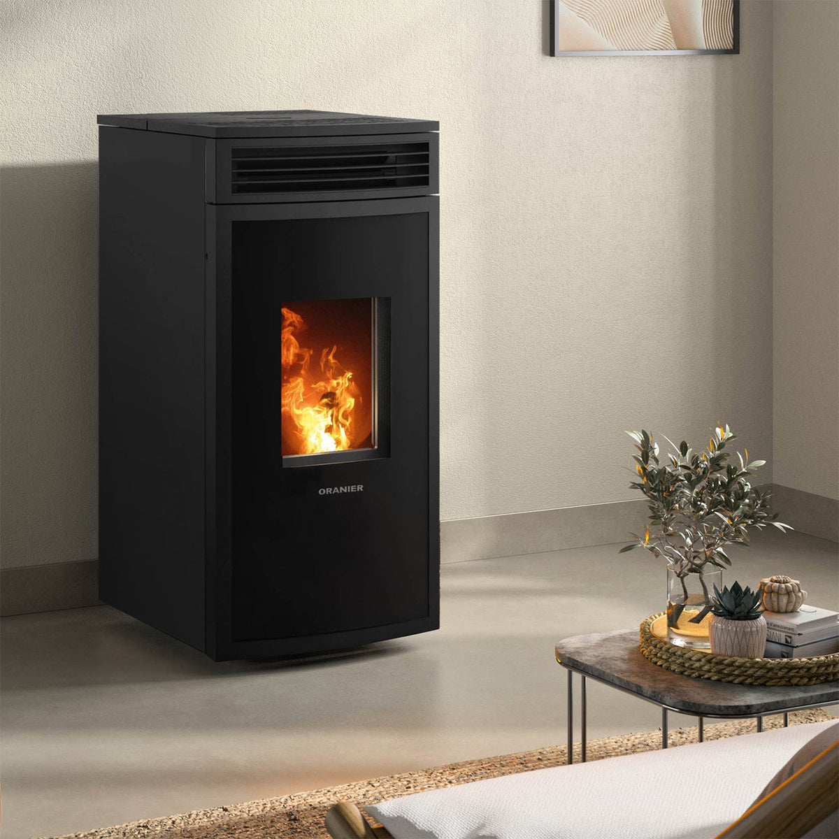 Poêle à bois Oranier Neta Acier Noir avec raccord arrière 8 kW - image 1