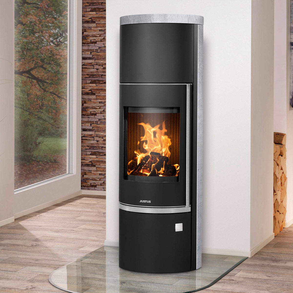 Poêle à bois Justus Faro W+ 2.0 acier noir et stéatite 7 kW