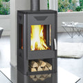 Wamsler Trion H – Poêle à bois acier gris avec rangement à bûches, 8 kW