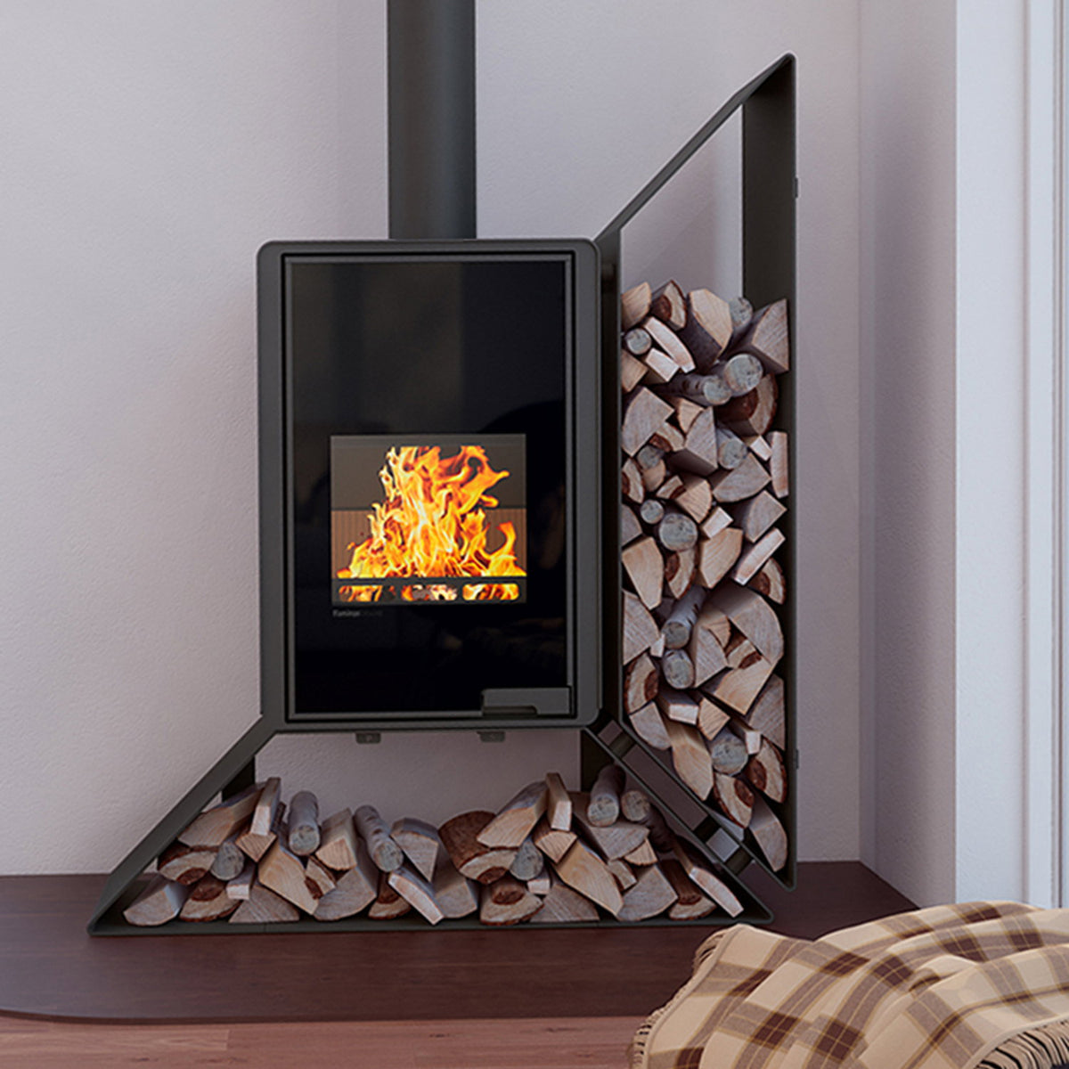 Poêle à bois HS Flamingo Deluxe Kampa noir avec étagère à droite 9 kW — image 1